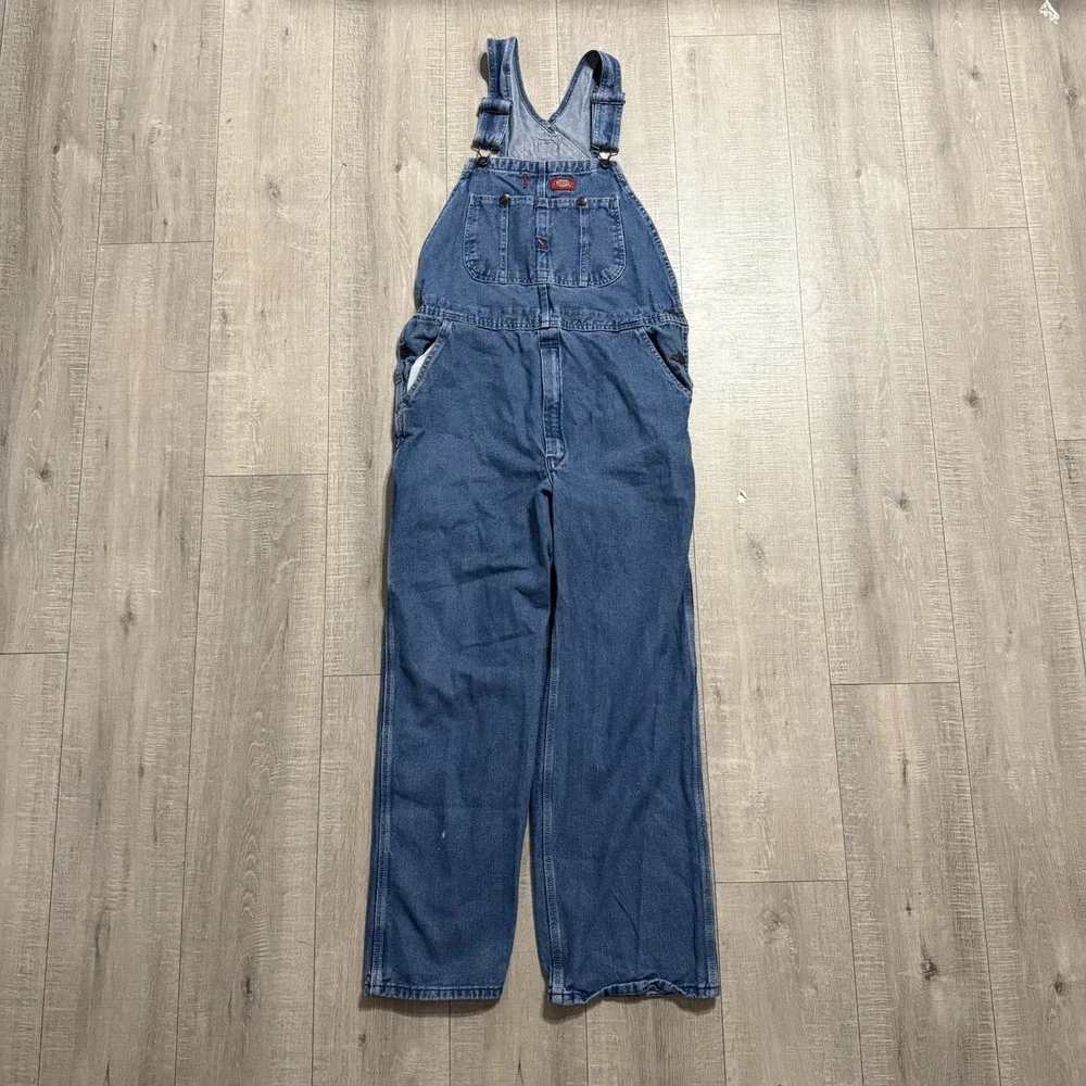 Vintage Dickies Overalls Denim Carpenter Workwear Bib Utility Pants Men 34x30